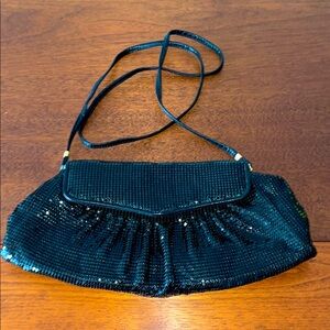 Whiting & Davis Black Sequin Evening Clutch with Strap